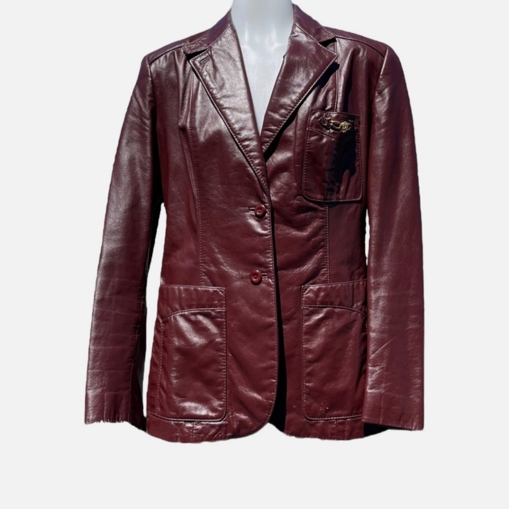 Vintage Etienne Aigner Classic 80s Burgundy Leather Blazer